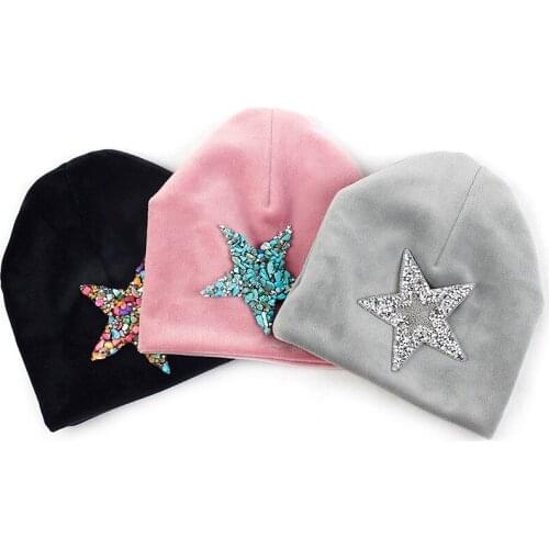 Multicolor Stone Rhinestones Newborn Girls Boys Warm Beanie Candy Color Hats Star Pattern Warm Caps
