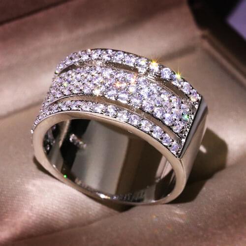 Luxury S Stamp Silver Color Female Crystal Full AAA Zircon Stone Finger Ring Promise Wedding Love Rings for Women Brincos