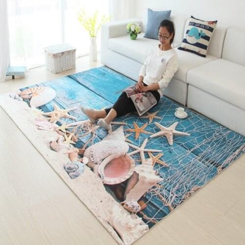 Blue Mediterranean Style Beach Shells 3D Printed Carpets for Living Room Tea Table Bedroom Floor Mat Baby Crawl Rugs and Carpet