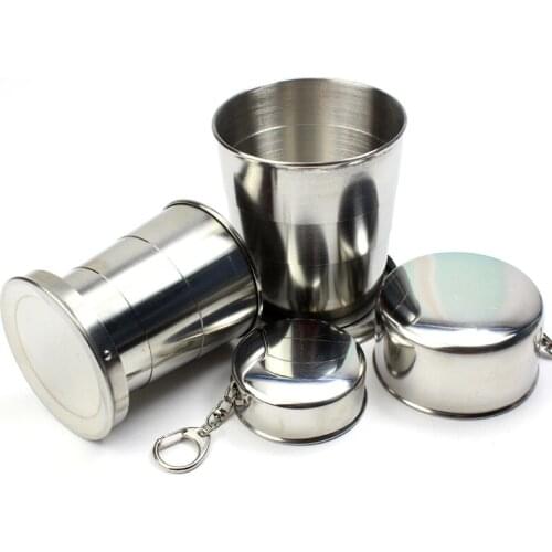75ml/150ml/250ml Stainless Steel Folding Cup Portable Outdoor Travel Camping Telescopic Cup with Keychain Water Coffee Handcup