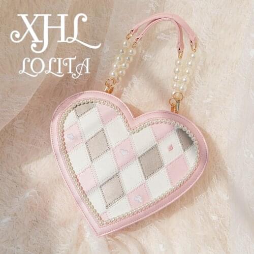 Anime Alice Poker Theme Lolita Girls Heart-shaped PU Leather Handbag Japanese Cosplay Sweet Womens Dream Princess Tote Bag Anim