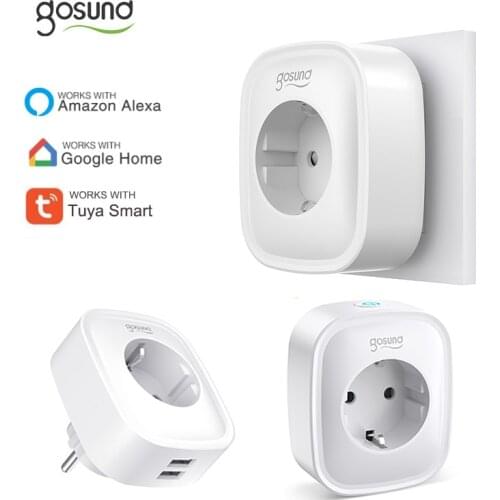 Gosund Tuya 16A EU WiFi Smart Plug Socket with 2 USB Remote Control Home Appliances Works with Alexa Google Home No Hub Require