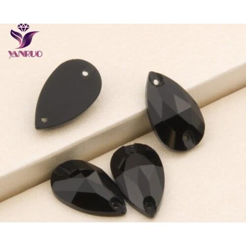 YANRUO 3230 Drop Jet Glass Black Sewn Rhinestones Crystals for Needlework Thermoadhesive Sparkles on Fabric