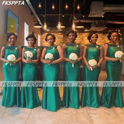 Green Long South African Mermaid Bridesmaid Dresses Wholesale Cap Sleeves Satin Wedding Party Gowns For Maids Of Honor