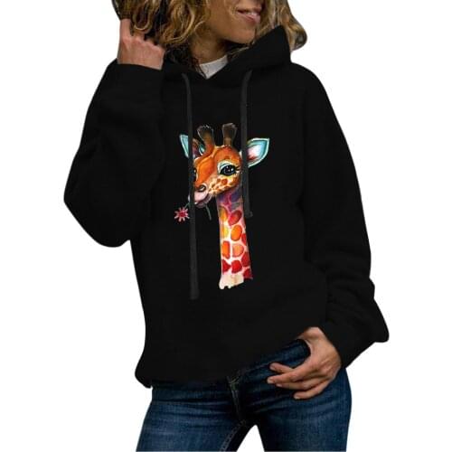 Womens Casual Full Sleeve Sweatshirt Giraffe Prints Sweatshirt Tops Hoodies Pullover Comfy Loose Daily Top Кофта С Капюшоном