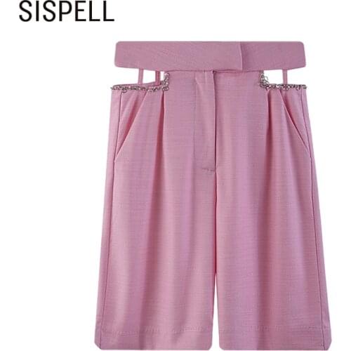 SISPELL patchwork diamond shorts for female high waist cut out solid color womens casual short fashion streetwear new 2021