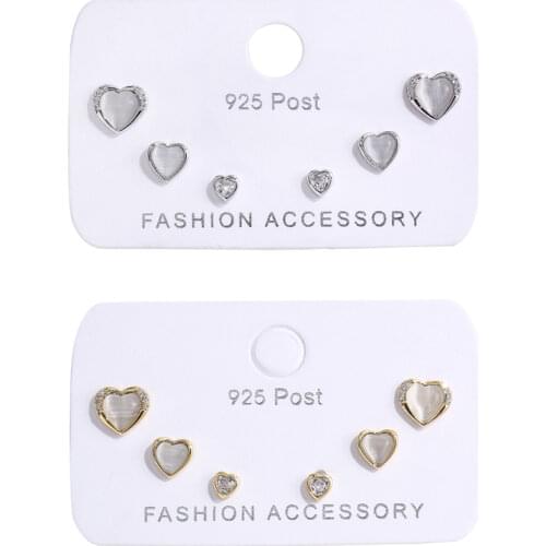 ANENJERY Sweet 6-Piece Earrings Set Opal Size Love Heart Shape Stud Earrings for Women Party Jewelry Birthday Gift S-E1210