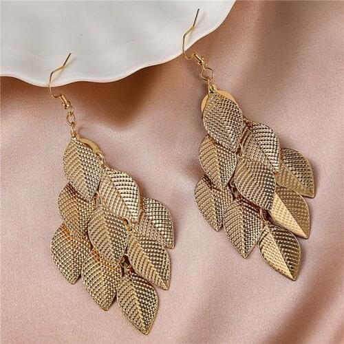 Women Gold Silver Color Multiple Leaf Drop Dangle Earrings Vintage Long Boho Metal Earrings Fashion Jewelry Pendientes бижутерия