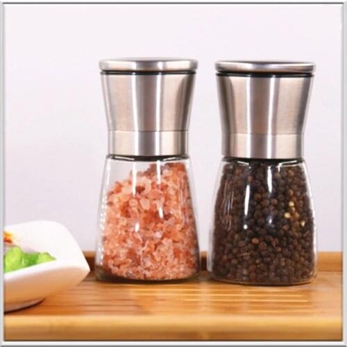 2PCS Stainless Steel Pepper Grinder 160ML Glass Salt Shaker Portable Seasoning Mills with Ceramic Grinding Core for Kitchen