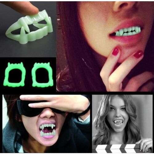 10pcs Halloween Party Night Glow Luminous Fake Teeth for Masquerade Props Festival Holiday Decoration Party Supplies