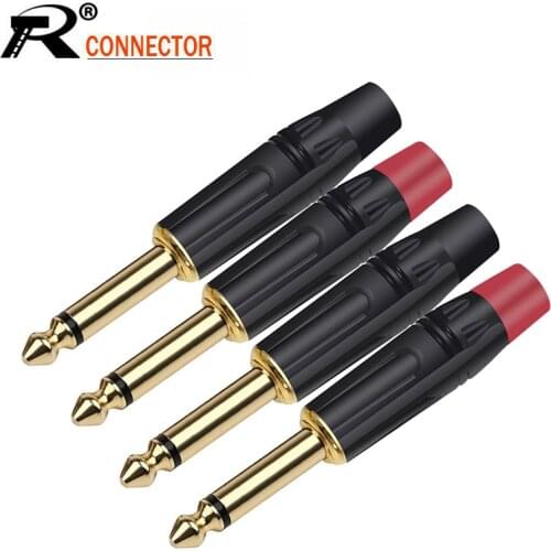 100PCS 6.35MM Jacks 6.3MM Mono Male Plug Connector Gold Plated Brass 1/4 Inch Microphone Plug Connector