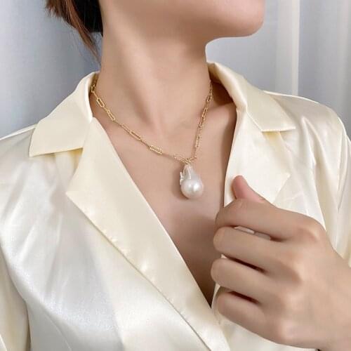 18k Gold PUNK Authentic 925 Sterling silver Big Natural Irregular baroque Pearls Pendant necklace Jewelry TLX2176