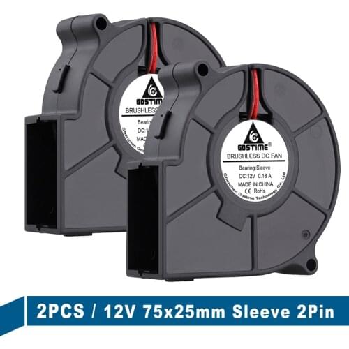 2PCS DC 12V 2Pin 75x75x25mm 7525 75mm 7.5cm Brushless Centrifuge Turbo Blower Cooling Cooler Fan