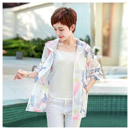 Women 2021 Summer New Fashion Printed Bomber Jacket Female Pockets Zipper Long Sleeve Coat Ladies Sun Protection Jacket R246