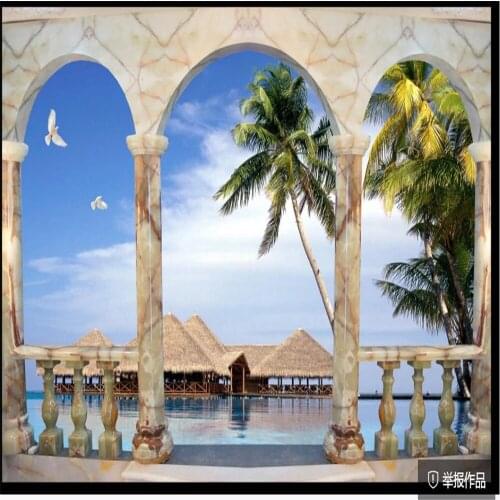 3D beach seaside landscape wallpapers background wall wallpaper for walls 3 d for living room