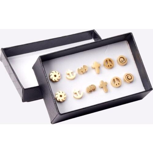 6 Pairs/Box Round Cross Geometry 316L Stainless Steel Anti-allergy Color Women/Men Punk Ear Stud For Gift Jewelry Accessories