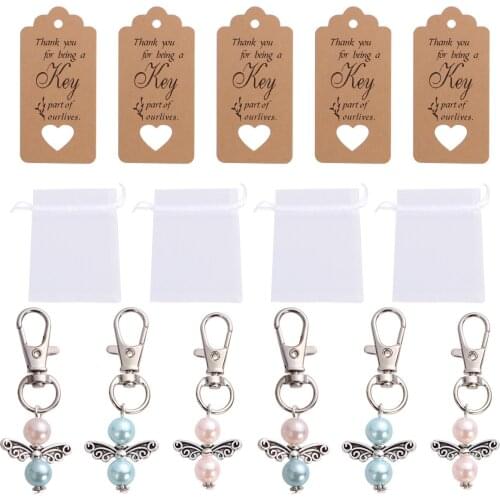 72pcs Wedding Keychain Set Angel Wings Creative Keychains Key Rings Ornaments Party Supplies Hanging Tag Cards for Wedding Party