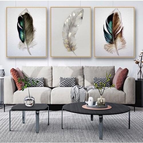 Abstract Minimalism Watercolor Feather Gold Foil Nordic Modern Canvas Painting Poster Wall Art Bedroom Study Home Decoration