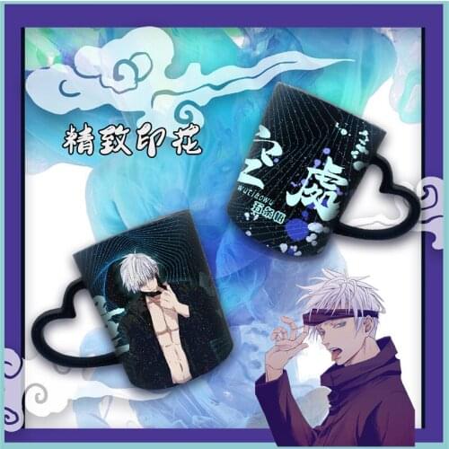 Anime Jujutsu Kaisen Gojo Satoru Ceramic Coffee Water Mug Cup Japanese Gold Stamping Creative Cartoon Discoloration Xmas Gifts