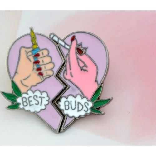 2pcs/set broken heart shape BEST BUDS Lighter cigarette leaf pin Best friends matching jewelry friendship couple brooches pins