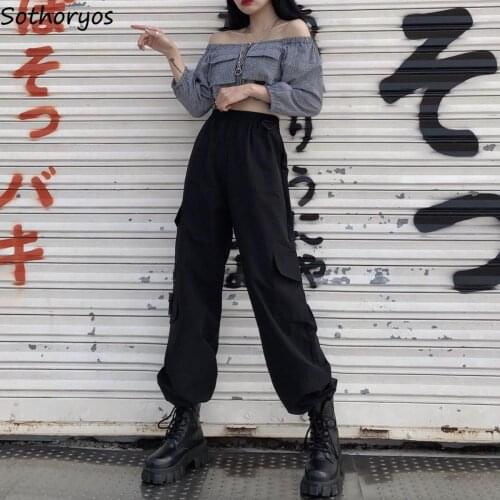 Casual Pants Women Streetwear Harajuku Safari Style Chic Fashion Ulzzang Teens BF Unisex Solid Black Cargo Trousers Kpop Vintage