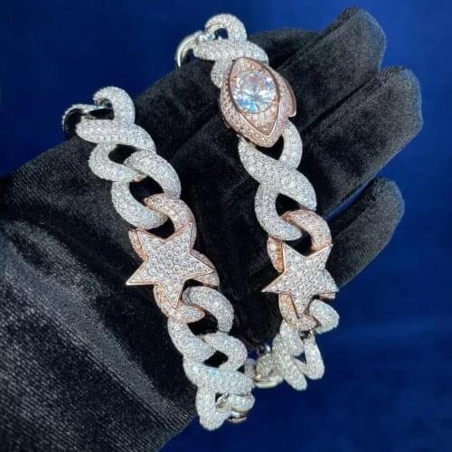 Two Tone 15mm Bling 5A CZ Cuban Link Chain Star Eye Pendant Choker Necklaces Iced Out Bling Hip Hop Big Chunky Women Men jewelry