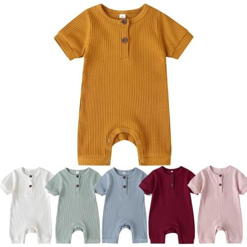 2021 Summer Baby Onesie Short Sleeve Knitted Baby Girl Romper Infant Cotton Jumpsuit Unisex Cotton Casual Clothes for 0-2 Years