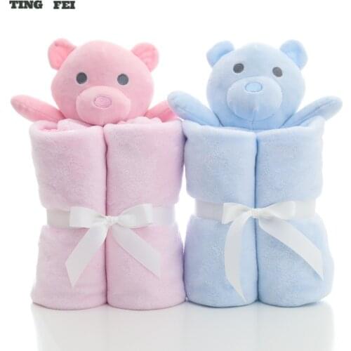 100X100cm Baby Bear Comfort Towel Cartoon Plush Toy Baby Flannel Blanket Soft Stroller Wrap Newborn Kids Bedding Bebe Blanket