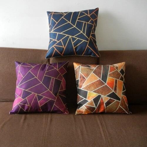 Double European Emerald Copper Geometric Sofa Throw Pillows Black Grey Pink Blue Stone Triangles Cushion Cover Home Decor 45x45