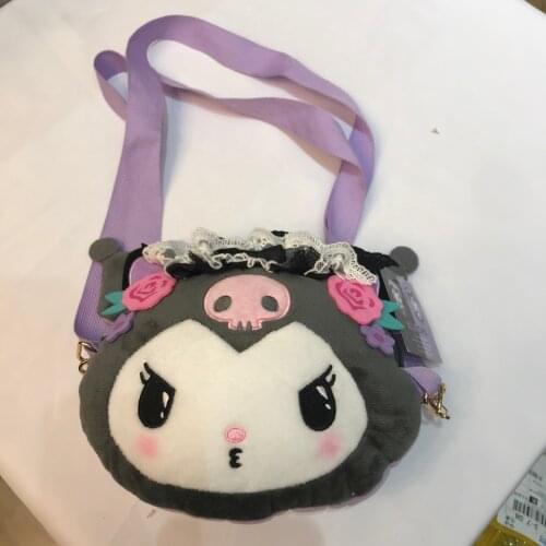 New Double sided kuromi plush satchel outdoor Portable travel Cartoon bag Soft Plush Fashion toys Decor Birthday gifts for girls
