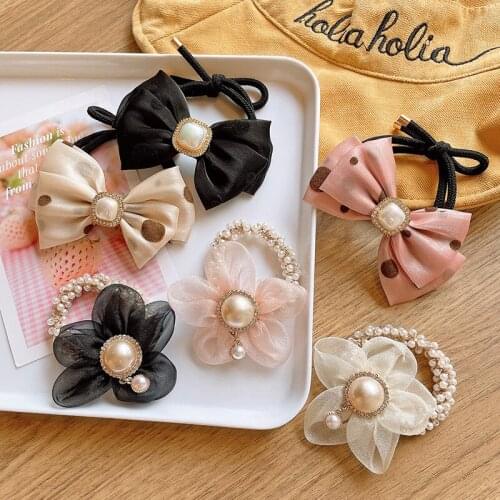 Yarn Flower Elastic Hair Band Sweet Bow Dot Pearl Women Girl Ponytail Bun Scrunchy Hair Rope Ring Tie Hair Accessories