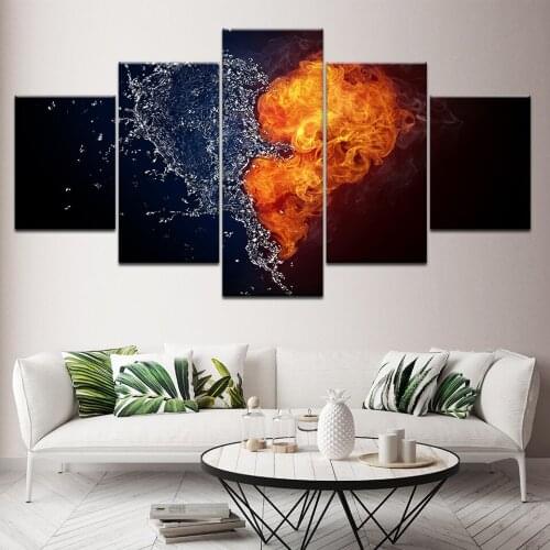 Canvas Painting abstract water fire Heart-shaped 5 Pieces Wall Art Painting Modular Wallpapers Poster Print Home Decor