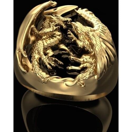 Punkboy Creative Domineering Golden Dragon Circling Ring For Men Jewelry Engagement Party Wedding Alloy Accessories Size 6-13