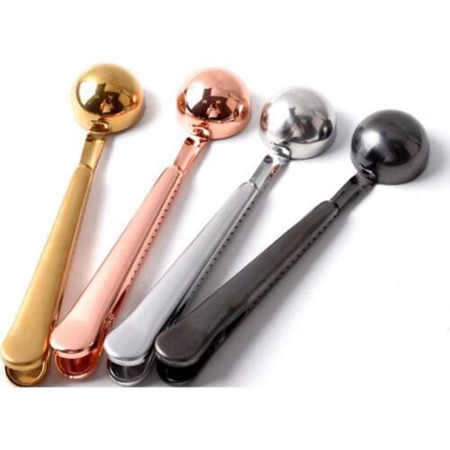Tea Scoops Stainless Kitchen Two-in-One Steel Coffee Measuring Spoons With Sealing Bag Clip Kitchen Supplies