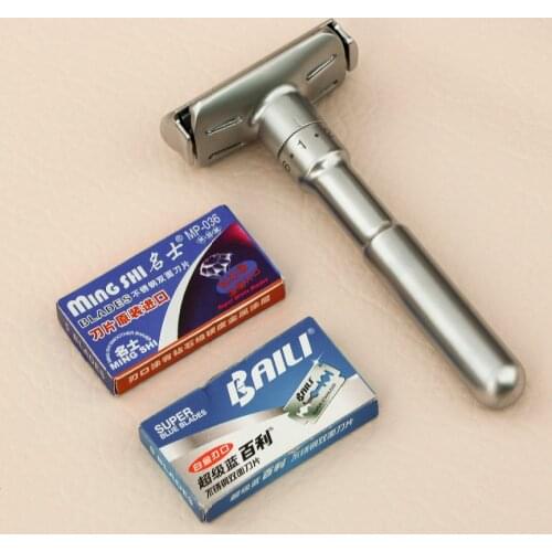 MINGSHI Full Zinc Alloy Safety Razor For Men Adjustable 1-6 Files Close Shaving Classic Double Edge Razors