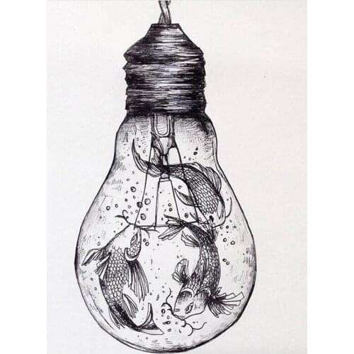 Cartoon 5D DIY Diamond Painting light bulb fish Embroidery Full Square Round Cross Stitch Mosaic picture of rhinestone L157