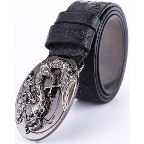 Genuine Leather Handcraft Belts Men Cow Leather Dragon Design Belts Fashion Business Male Waist Strap Cowskin Dragon Buckle