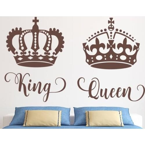 Large His King Her Queen Crown Wall Sticker Bedroom Sofa King Queen Words Wedding Wall Decal Couple Vinyl Bathroom Home Decor