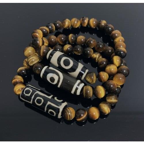 Natural Tibetan Dzi Agates Bracelets Healing Jewelry Buddha Prayer Nine-eyed Charm Yellow Tiger Eye Gems Stone Bracelets Male