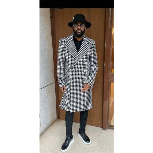 Latest Long Houndstooth Jacket Costume Homme Men Suits Wedding Prom Terno Masculino Slim Groom Tuxedos Blazer 1 Pcs Only