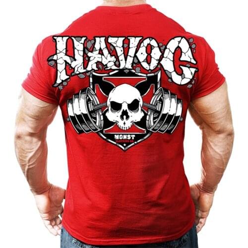 New men fashion leisure fitness sports t-shirts European american hot sale Skull print short sleeve Pullover plus size M-3XL