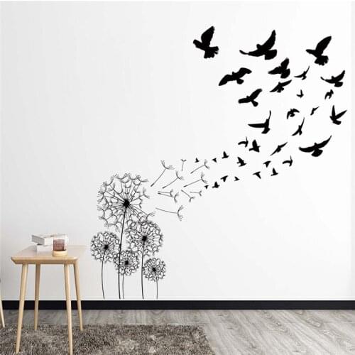 New Exquisite Wall Sticker Dandelion Flying Bird Creative Wall Sticker Living Room Bedroom Background Wall DIY Home Decoration