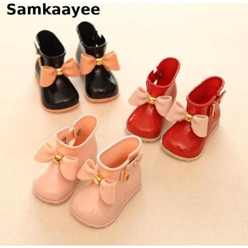 0-10y Children Rain Boots Kids Shoes Girls Water Shoes Pvc Rubber Bow Boots Waterproof Non-slip Slip-On Princess Rainboots Y24