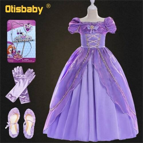 Girls Princess Rapunzel Dress Sofia Costume Children Deluxe Tangled Dress up Clothing Kids Girl Part Dress Halloween Birthday