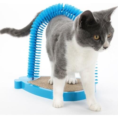 Pet Cat Self Grooming Comb Brush Kitties Arch Self Massage Brush Hair Trimming Brusher With Hanging Mouse For Fun Cat Scratcher