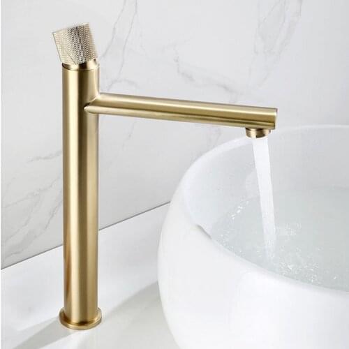 Bathroom Faucet Gold Brass Bathroom Basin Faucet Cold and Hot Water Mixer Sink Tap Single Handle Deck Mounted Brushed Gold Tap