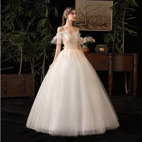 KAUNISSINA Princess Wedding Dress Appliques Ball Gown Bridal Vestido de Noiva Spaghetti Straps V-Neck Bride Robe De Mariage