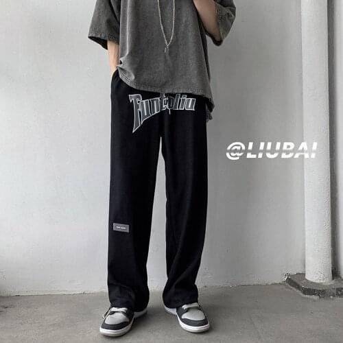 High street mens wei pants summer thin korean-style trend sports pants loose straight leg pants trend brand casual pants