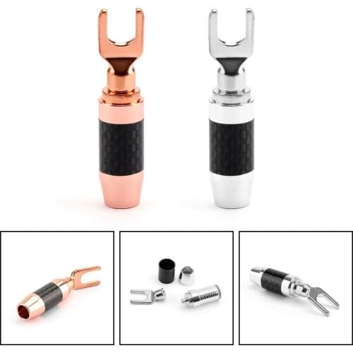 Areyourshop Copper Brass Y Fork Audio Amplifier Carbon Fiber No welding Required Y U Shape Banana Clip Plug