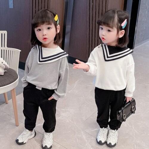 Baby Girl Clothing Sets For Spring Autumn Children Clothes Version Sports Navy Collar Leisure Two Piece Costume